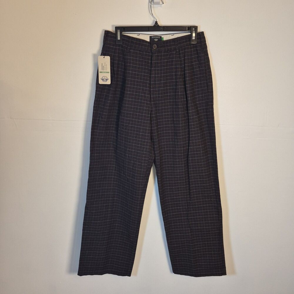 Dockers Original Khaki Men's High Wide Pleated Pants Size 29 Plaid Waterless